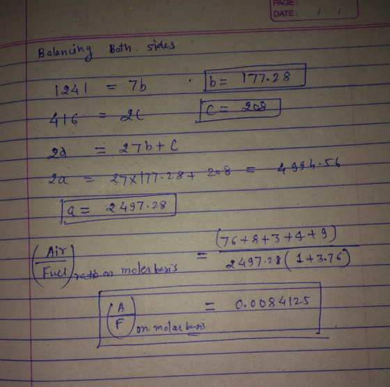 PAGE DATE: Balanung oth sides Ib 77-28 aこマ497-28 moleabens - よ497.28( 43.76 rh _ 0.0084125 on. molar b哪