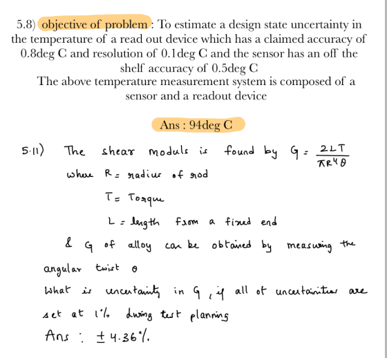 5.8) objective of problem : To estimate a design state uncertainty in the temperature of a read out device which has a claime