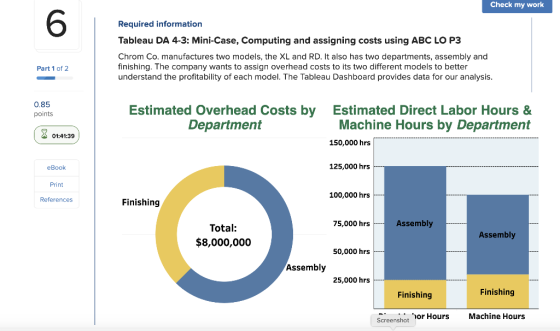Check my work Required information Tableau DA 4-3: Mini-Case, Computing and assigning costs using ABC LO P3 Chrom Co. manufac