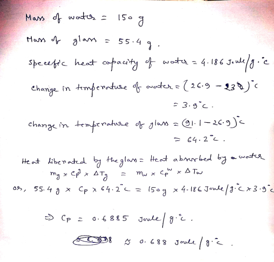 Mas d wod Mam alam 55 4 speeefic heat copaaty wt 4.186 J.ul Change in tmbennduae dte26-9 -13 - 3.9c 1-2-9 change in temteratu