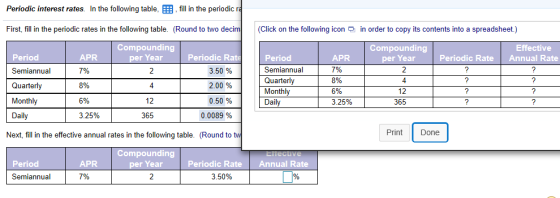 Periodic interest rates. In the following table, fill in the periodic ra First, fill in the periodic rates in the following t