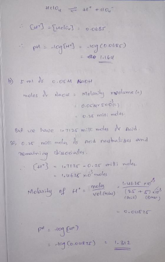 reclou z tt + cou [++] = {reclow] - 0.0685 prl = 10g [1] = 10g (0.0685). = 1.164 6) smides c.05M NaOH moles et daotha Molasit