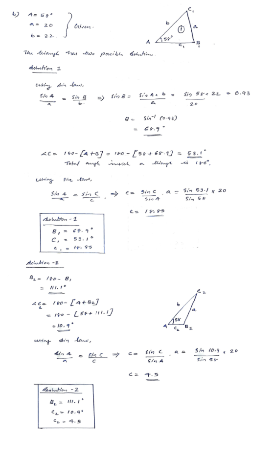 6) As 55 a = 20 Cairan 0 bs 22 4 5 The triangh has two ponible solutions solution easing din law, Sin 4 Sin B sinB = sin Aabt