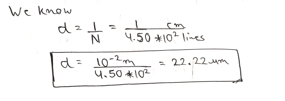 We know dzŤ 4.50 +10 hices d = 10-2m U. 50 102 = 22.22 um
