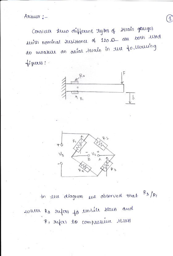 Answer :- Consider two different types of strain gauges with nominal resistance of 1200 are both used to measure an arial str