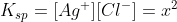 K_{sp}= [Ag^{+}][Cl^{-}]=x^{2}