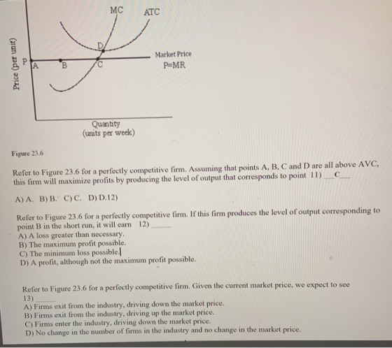 ATC en Price (per unit) в - Market Price P=MR В /С Quantity (units per week) Figure 23.6 Refer to Figure 23.6 for a perfectly