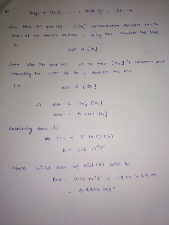 9 Colg, & cla Cg) - Cody cg), DH = the doubles while ) and (3) [cle] concentration remain constant doing this a doubles the f