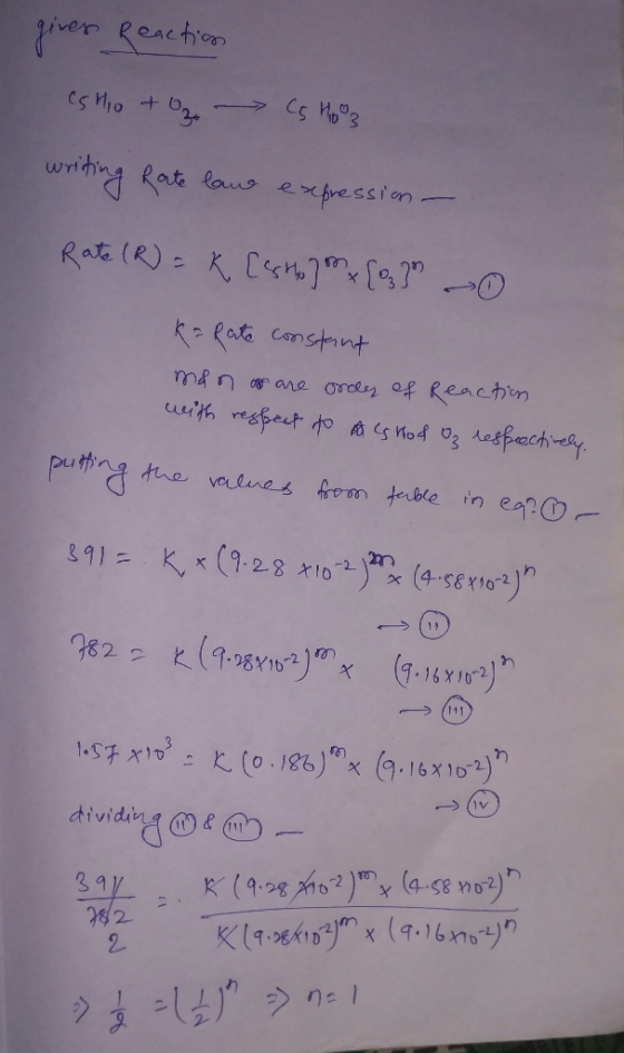 giver Reaction cshio + C5 Hooz writing Rate lame expression - Rate (R) = K [sholm [03] 0 ka fate constant moon of are order o