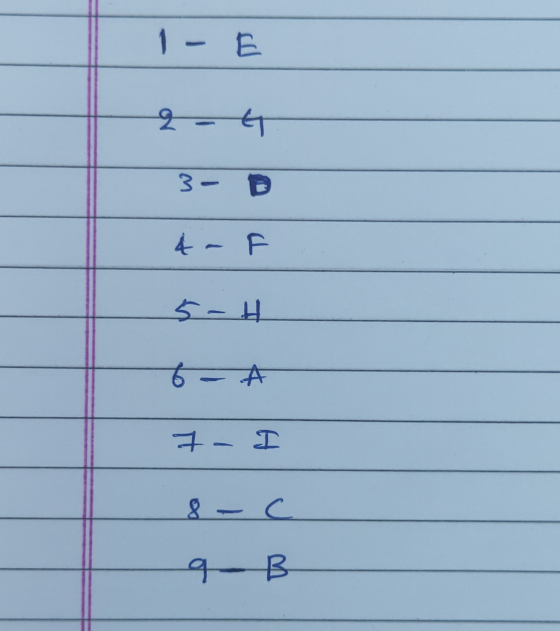 - E 2 - G 3- D 4- 5- H 7- I 8-c 9 B