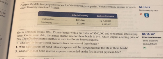 (within oute the debt-to-equity ratio for each of the following companies. Which company appears to have a riskier financing