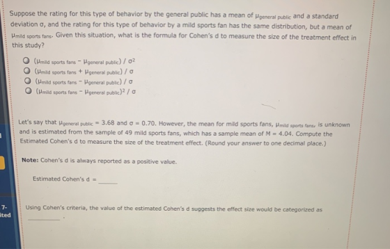 Suppose the rating for this type of behavior by the general public has a mean of Mgeneral public and a standard deviation o,