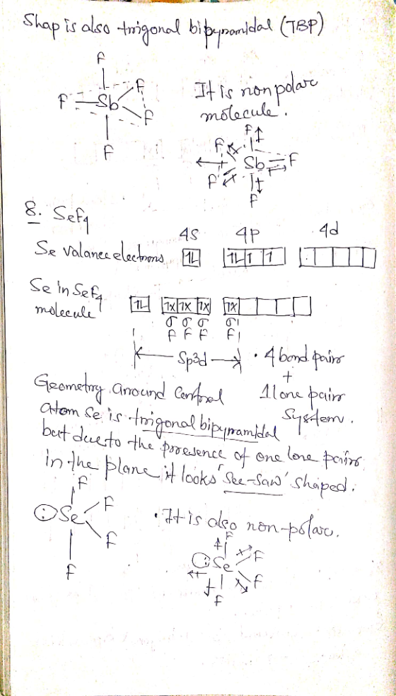 Shap is also trigonal bispanidal (TBP) FEES T A ť It is rion polar molecule! Asbaf f lt . 8. Sefa 45 44 ... 45 4p. Se Valanec