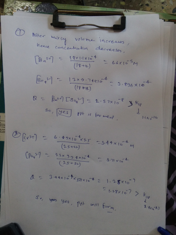 o After After mix mixing volume concentication Hence increases decreases, [Ba2+] = 19*1•1x 104 10 (18+12) = 6.6x155M (5027 -