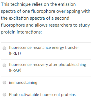 This technique relies on the emission spec the excitation spectra of a second fluorophore and allows researchers to study pro