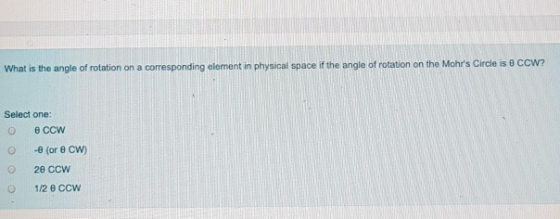 What is the angle of rotation on a corresponding element in physical space if the angle of rotation on the Mohrs Circle is 0
