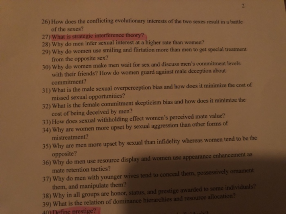 26) How does the conflicting evolutionary interests of the two sexes result in a battle of the sexes? 27) What is strategic i