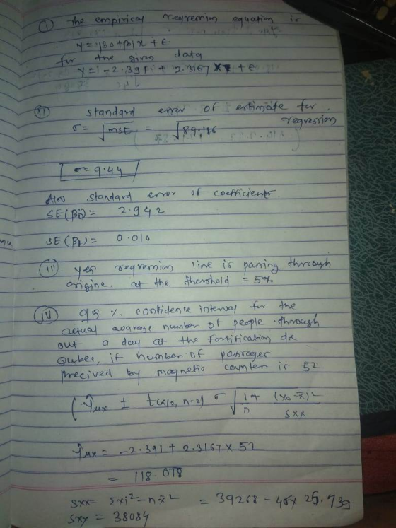 o The empirical reprenim equation r the given -2.39 data 2.3167 X + + e o - standard m st error of 18 9.186 estimate for a re