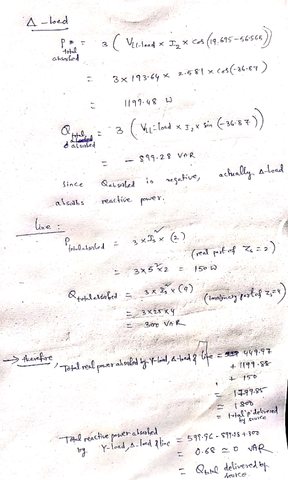 _load 3 ( Vectoad * IXC8 (19:595-56-565) ahsashed = .3x193164 x 2.581 x COS(-86-87) 1199.48 W Othere 3 (Vil= load XI, X sin 6