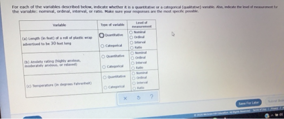 For each of the variables described below, indicate whether it is a quantitative or a categorical (qualitative) variable. Als
