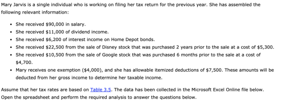 Mary Jarvis is a single individual who is working on filing her tax return for the previous year. She has assembled the follo