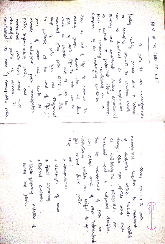 PAIN AT THE END-OF-LIFE Datel Page No. a pain is an uncomfortable feeting mainly occurs due to intense o damaging stimuli. In