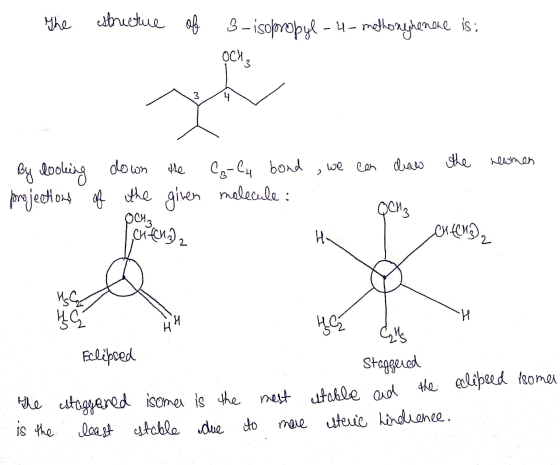 The estructure of Bisopropyl-4-methoxyhenehe is: OCH, the alleman By looking projections down the the given Co-C4 bond , we c