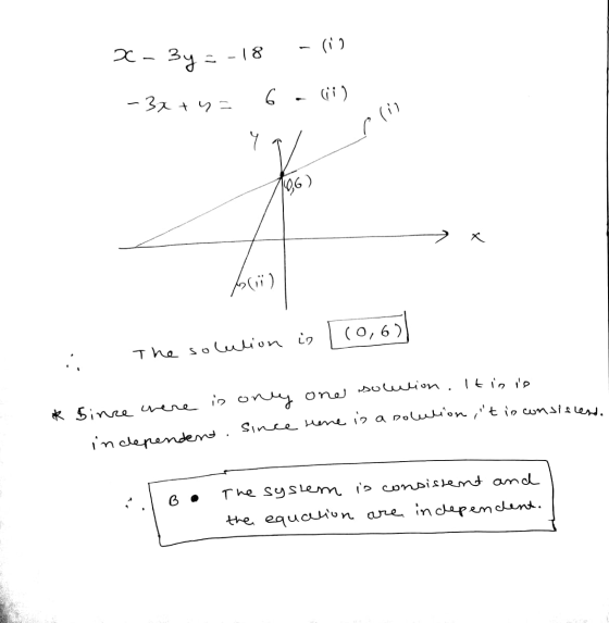 2- 3y = -18 -119 -3x+y= 6 - V0) 726) » X is [10,6) : The solution o apowion, it is consistendo * Since there is only one solu