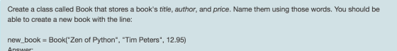 Create a class called Book that stores a book's ti