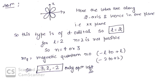 som & the lobes are along Here Q-axis & Hence in one plane i.e xz plane So this type is of d- orbital so [e=2] for l=2 na 2 i