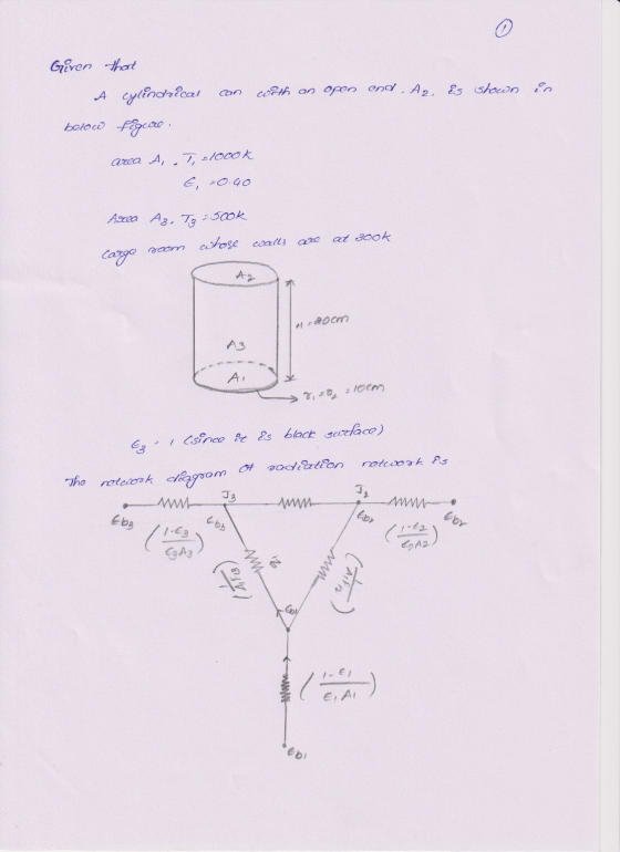 Given that A cylindrical com with an open endr A2, is shown in below piguro area A, T,=1000k E, -0.40 Asea Az, T3 = 500k Carg