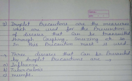 PAGE NO.: DATE: Deroplet 1hich diseases Precauctions usedd that the measures Prronention transmited arre Bar the Can are be c