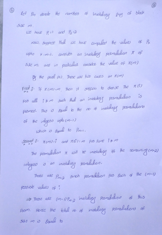 0 let Pm denote the number of involubony brey of block : size m. we have P=1 and P2 =2 Now, suppose had we have computed the