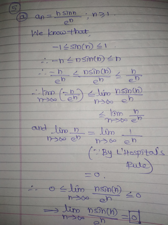 en @ an- hsinn nal. We know that, -13 SMD 51 -n Ensinn. En ---ņ < DSM on an ) <lú nsich) no eh Ilomb en - and lim b to en = l