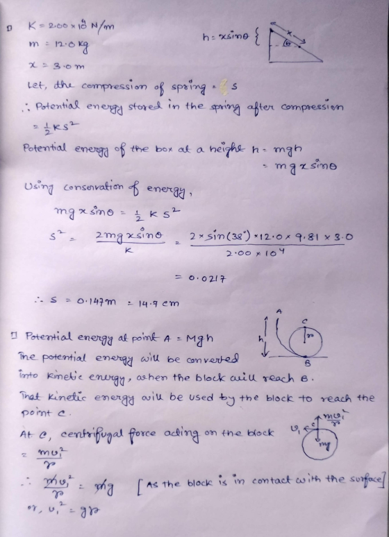 K = 2.00 *18 D haxsimo { 12.0kg x = 3.0m Let, the compression of springs .: Potential energia stored in the spring after comp