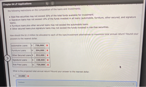 Chapter 04 LP Applications the following restrictions on the composition of the loans and investments. • Risk-free securities