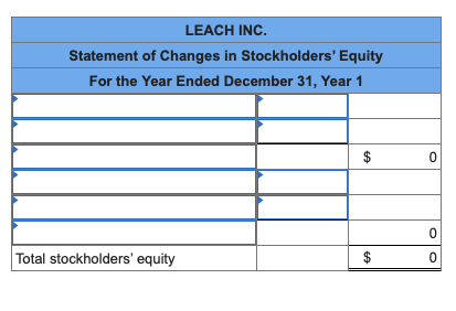 LEACH INC. Statement of Changes in Stockholders Equity For the Year Ended December 31, Year 1 $ 0 0 Total stockholders equi