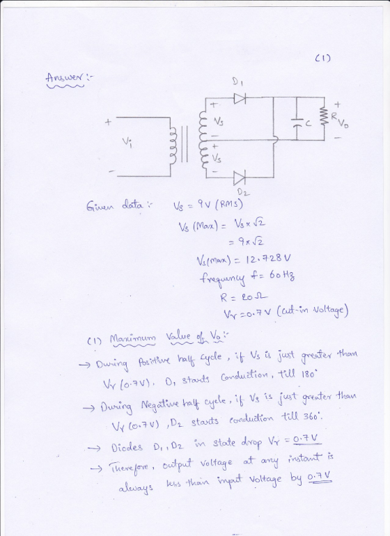 Ns ん20.7v (ad-in Voltage) C1) Maimu alue Vo Vy (o.จ v), 0, starts Conduction, tuu 180. Vy 10-7 v) ,Da sta ts concludien till