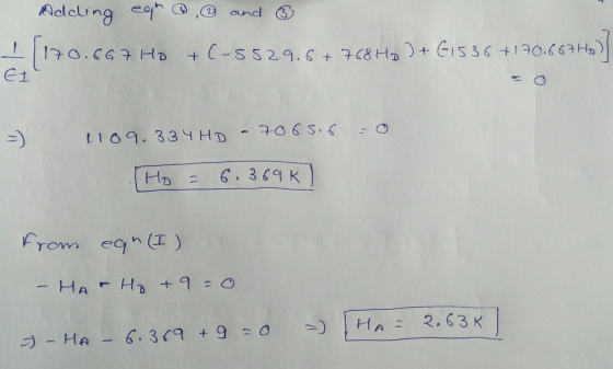 Adding ear @ and + C-5529.6+768 Ho J + G1536+170.667Hp) EI 70 65.6 -) 1109. 334HD Ho = 6. 369 K From egn (I) - HAT Ho +9=0 НА