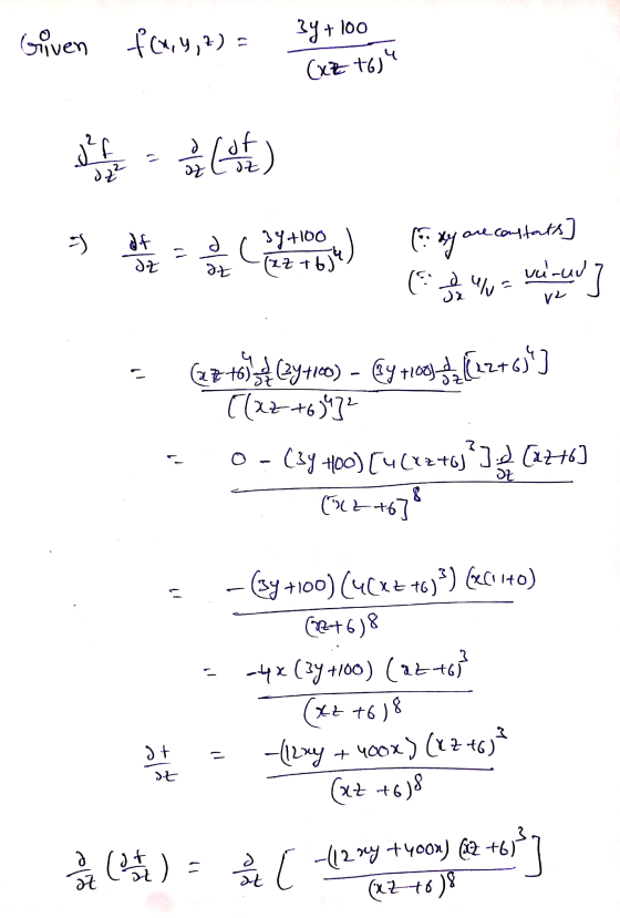 Given f(x,y,z) = 3y + 100 (XE +6) Jef 1 st) 0.2² = af dz d It (344100 (27 az + 6) (exy are cont are constants vu-ul Ja v az
