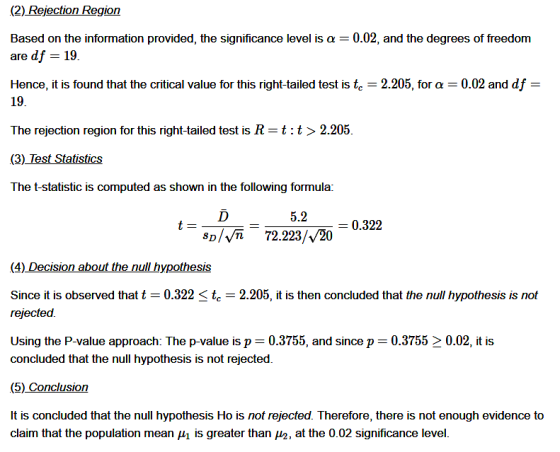 (2) Rejection Region Based on the information provided, the significance level is a = 0.02, and the degrees of freedom are df