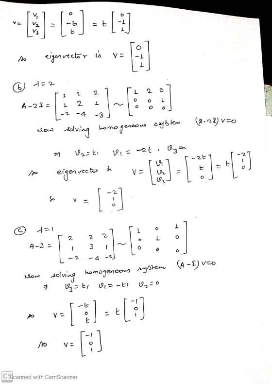 V V2 V3 o eigenvector is V [ 6 7=2 2 2 2 I o 1 A-21- 1 2 L hu 0 -2 -4 -3 (4-22) 20 now hono solving ogeneous syhtem Us=ti Vi=