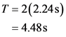 T = 2(2.24s)
= 4.48s
