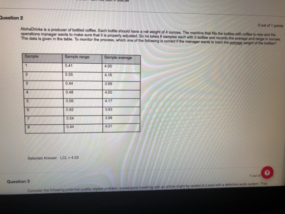 Question 2 0 out of 1 points ooffee. Each bottle should have a net weight of 4 ounces. The machine that fills the bottles wit