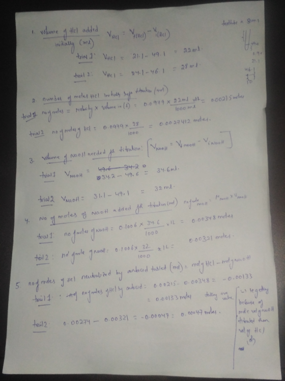 testtube a som, Il volume of Hel added Vuel ) - Y (11) initially (one) - 40) il trial I: VACI = 21.1- 49.1 - 22nd. 8.1 21.1 4