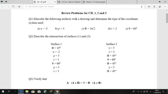 MINl Review Problems for CH. 1, 2 and 3 Q) Describe the following surfaces with a drawing and determine the type of the coord