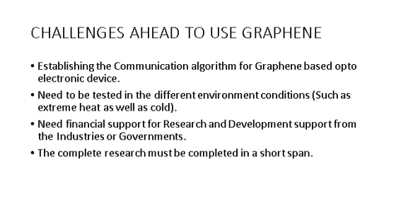 CHALLENGES AHEAD TO USE GRAPHENE • Establishing the Communication algorithm for Graphene based opto electronic device. • Need