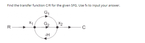 Find the transfer function C/R for the given SFG. Use fx to input your answer. G1 X1 G2 X2 R С -H