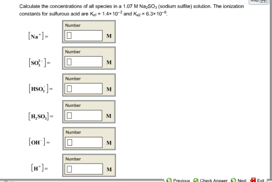 Calculate the concentrations of all species in a 1