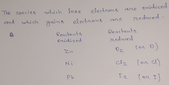 The species and which which gains lose electrons electrons are are oxidized reduced. Reactants onidized Reactants reduced 02